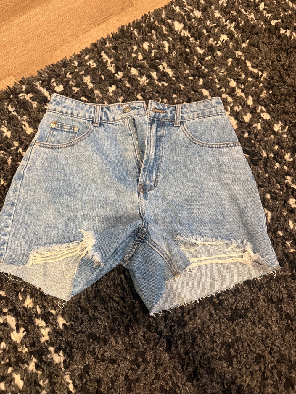 Princess Polly Light Blue Distressed High-Rise Denim Shorts